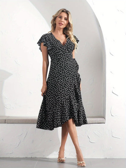 Damen Elegantes Polka Dot Wickelkleid für Freizeit & Sommer