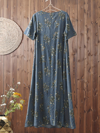 Damska sukienka maxi w stylu boho z kwiatowym wzorem i dekoltem w serek – sukienka na co dzień i na wakacje