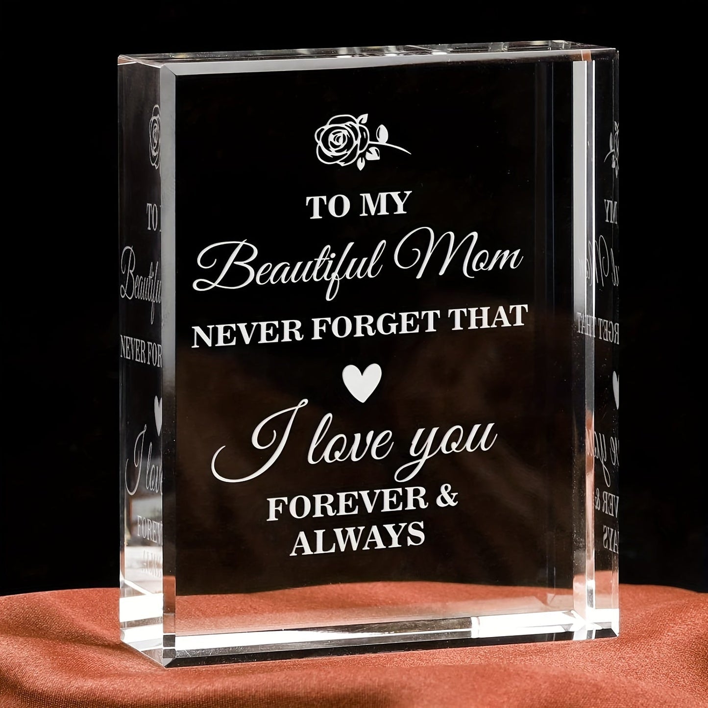 Frauen Dekorative Gravur Glasblock – Geschenk für Mutter, Stilvolle Tischdekoration mit Liebe-Botschaft
