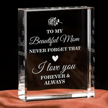 Frauen Dekorative Gravur Glasblock – Geschenk für Mutter, Stilvolle Tischdekoration mit Liebe-Botschaft