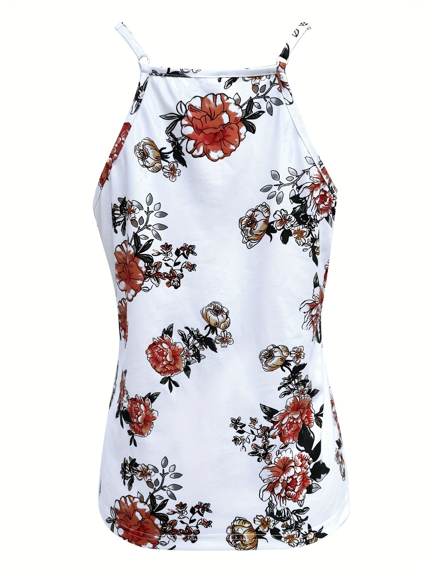 Top spaghetti pour femme avec motif floral et dentelle – Blouse d'été décontractée et sexy