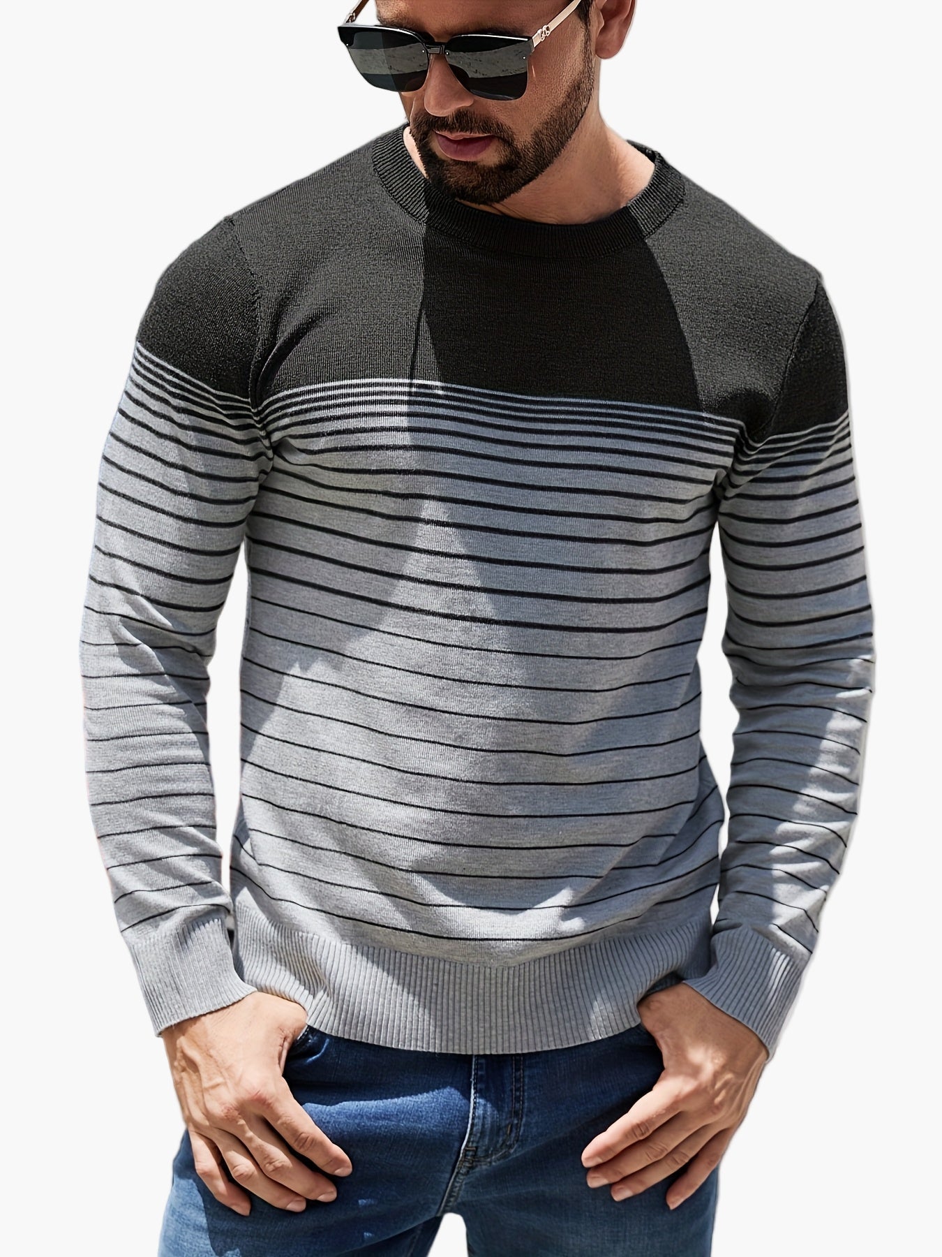 Herren Strickpullover mit Streifenmuster – Lässiger Freizeit-Look für Alltag und Büro