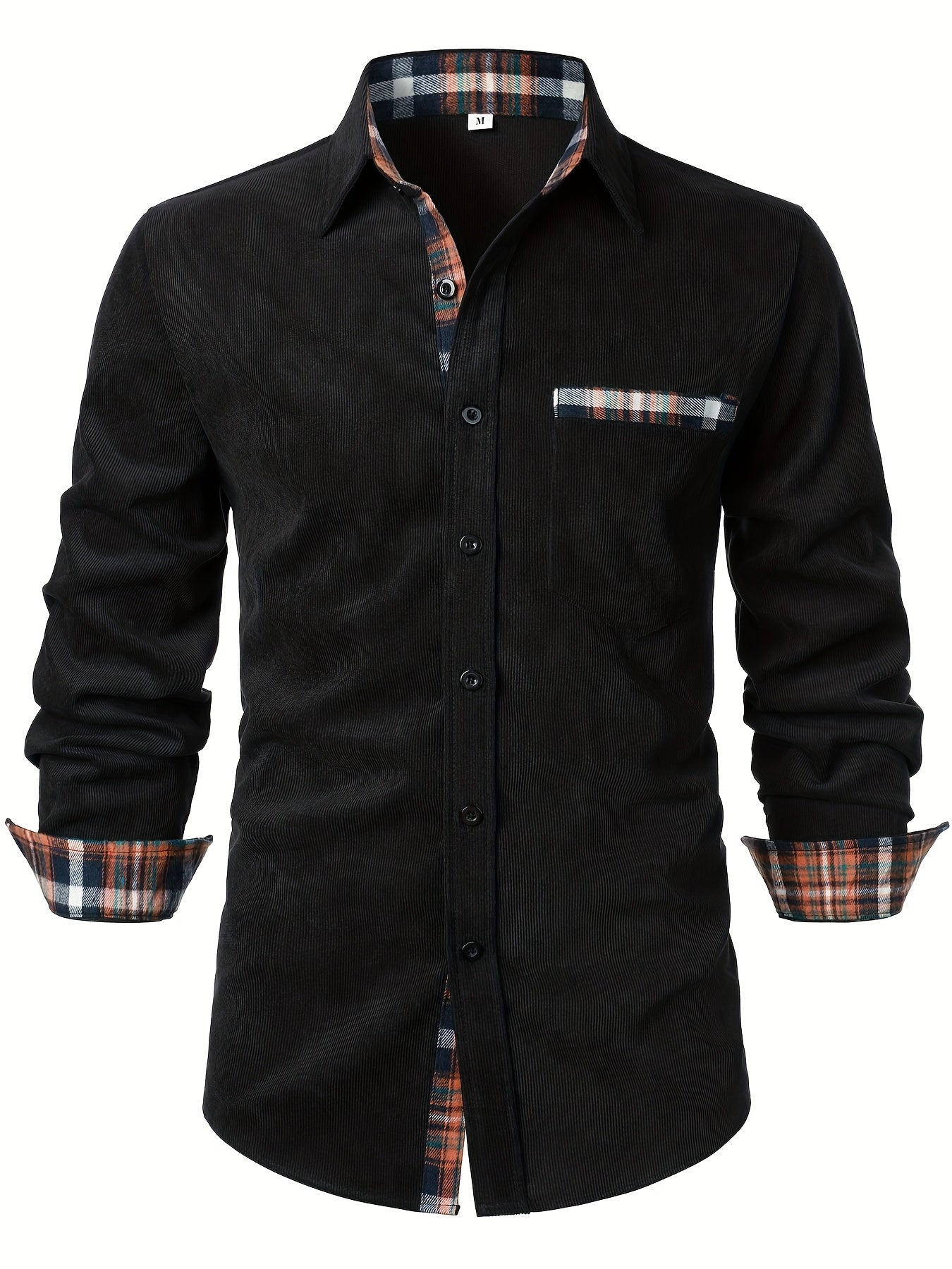 Camisa casual para hombre Modern Fit con detalles a cuadros – Camisa de manga larga elegante para el día a día y la oficina