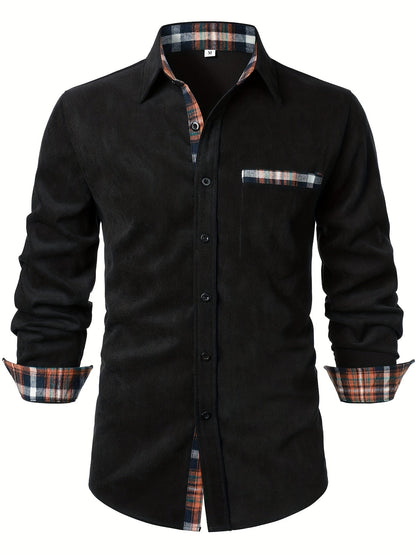 Camisa casual para hombre Modern Fit con detalles a cuadros – Camisa de manga larga elegante para el día a día y la oficina