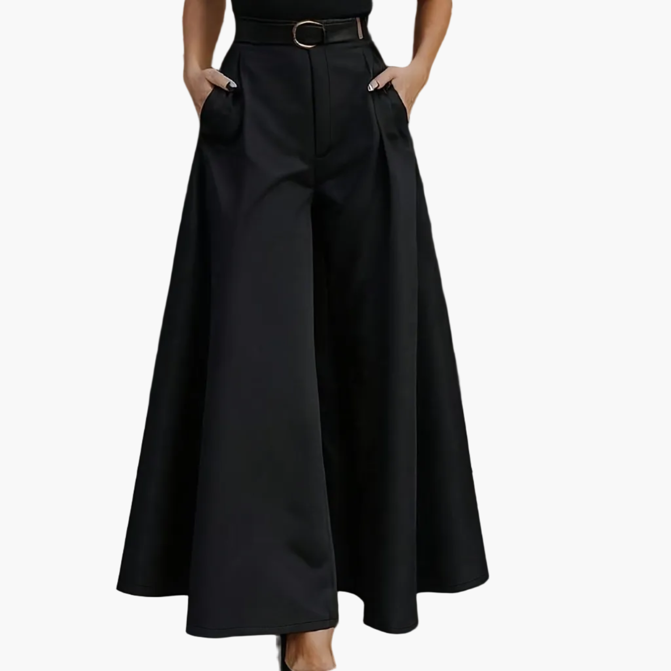 Pantaloni palazzo donna eleganti a vita alta con gamba ampia e cintura – Moda business e tempo libero di stile