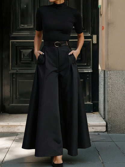 Pantalones Palazzo de pierna ancha para mujer para oficina y ocasiones elegantes – Pantalones de talle alto con estilo y carácter