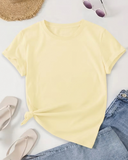 Dames Basic T-shirt Casual Korte Mouw Ronde Hals voor Dagelijks Gebruik en Vrije Tijd