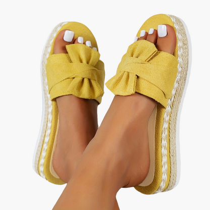 Damen Plateau-Sandalen mit Schleife – Bequeme Sommerschuhe für Freizeit und Urlaub