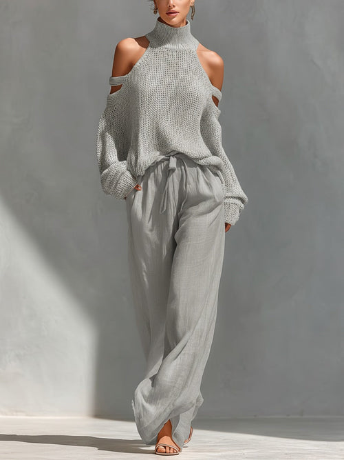Alessia | Tweedelige set met off-shoulder top en wijde broek voor dames