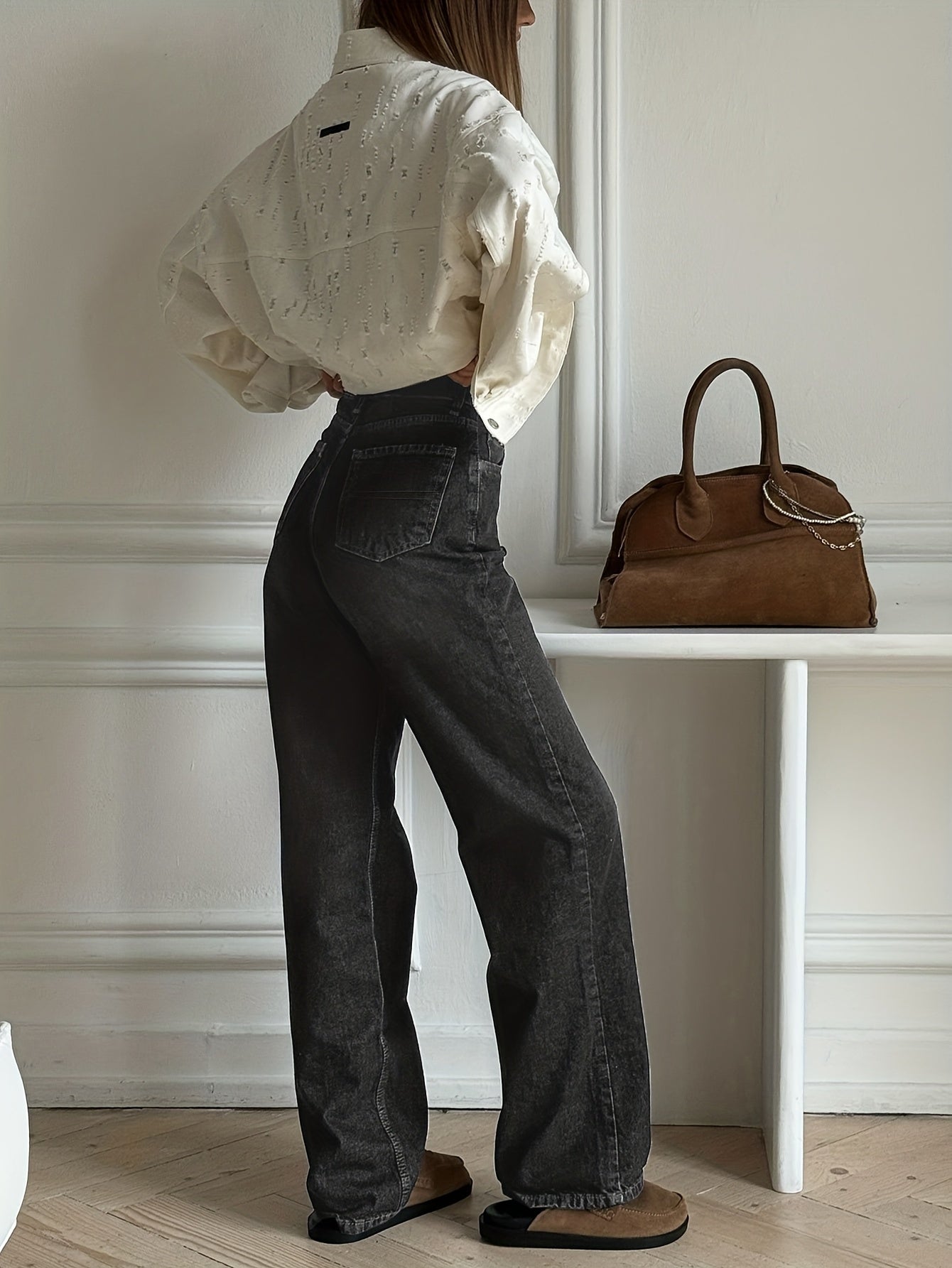 Loose Fit Jeans Damen Denim Weite Passform Hoher Bund