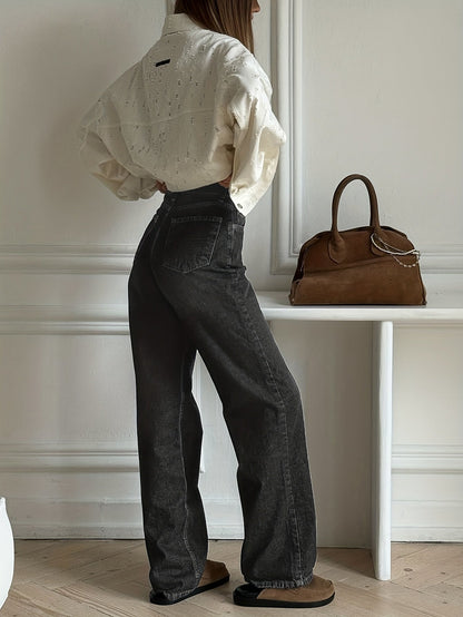 Loose Fit Jeans Damen Denim Weite Passform Hoher Bund