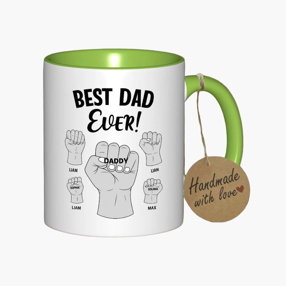 Tasse personnalisée pour hommes – Design Poings Best Dad Ever avec noms des enfants – Cadeau pour pères, fête des pères, anniversaire