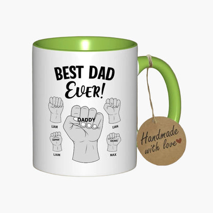 Tasse personnalisée pour hommes – Design Poings Best Dad Ever avec noms des enfants – Cadeau pour pères, fête des pères, anniversaire