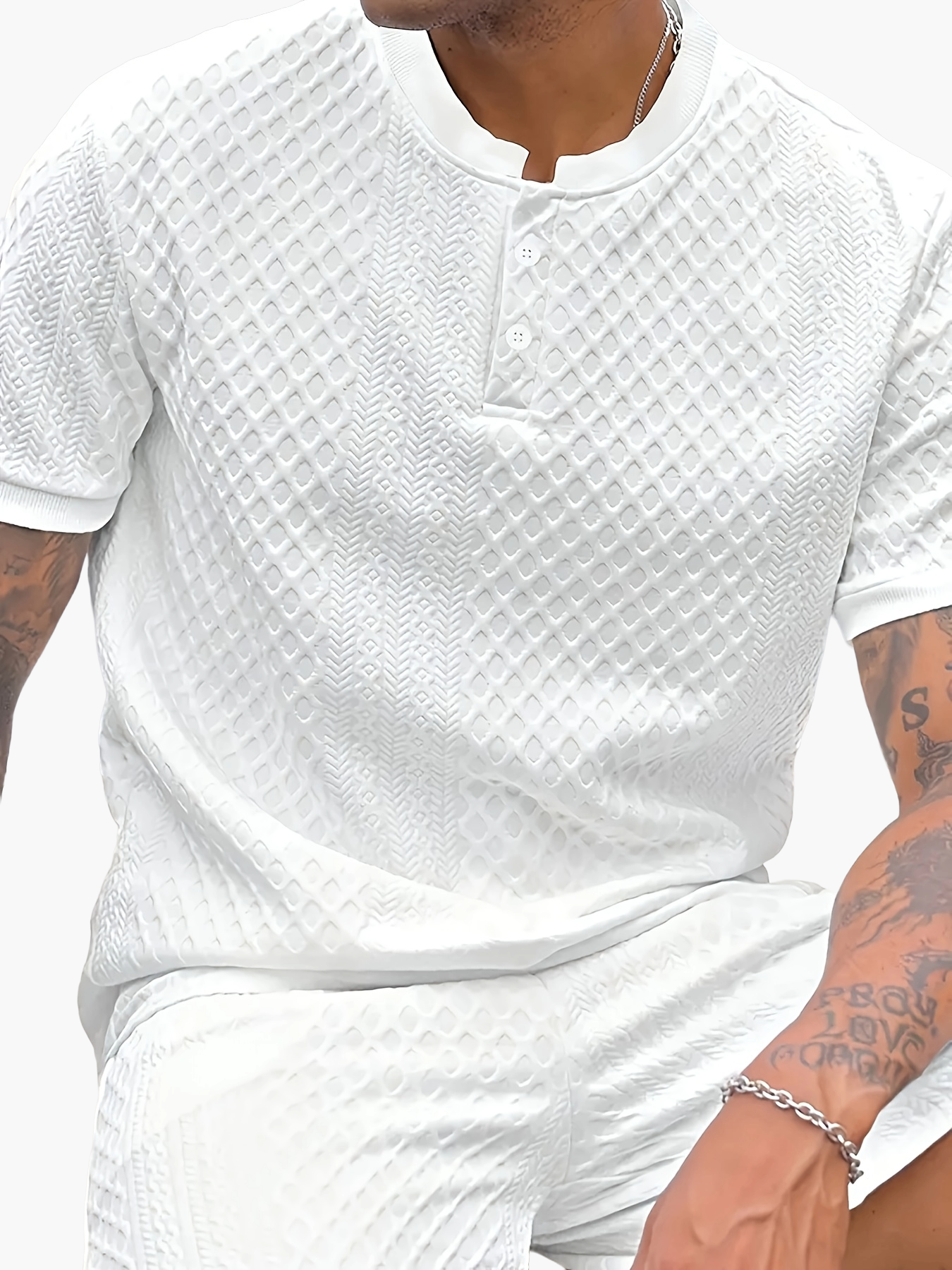 Herren Sommer Set mit Strukturmuster – Freizeit Kurzarm Shirt und Shorts für Alltag und Urlaub