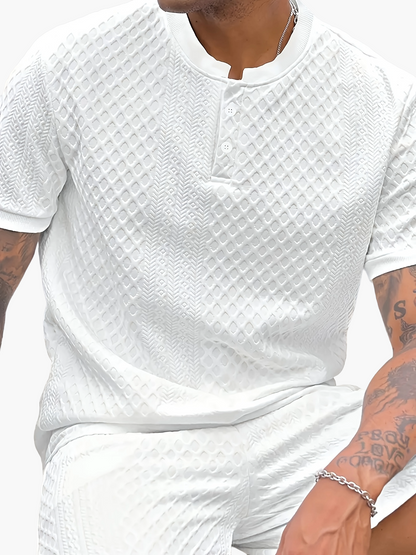 Herren Sommer Set mit Strukturmuster – Freizeit Kurzarm Shirt und Shorts für Alltag und Urlaub