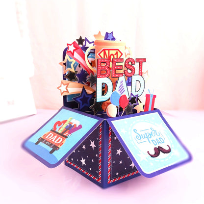 Pop-up Grußkarte für Männer – 3D Explosion Box für den besten Papa – Vatertags- oder Geburtstagskarte mit Superhelden-Motiv