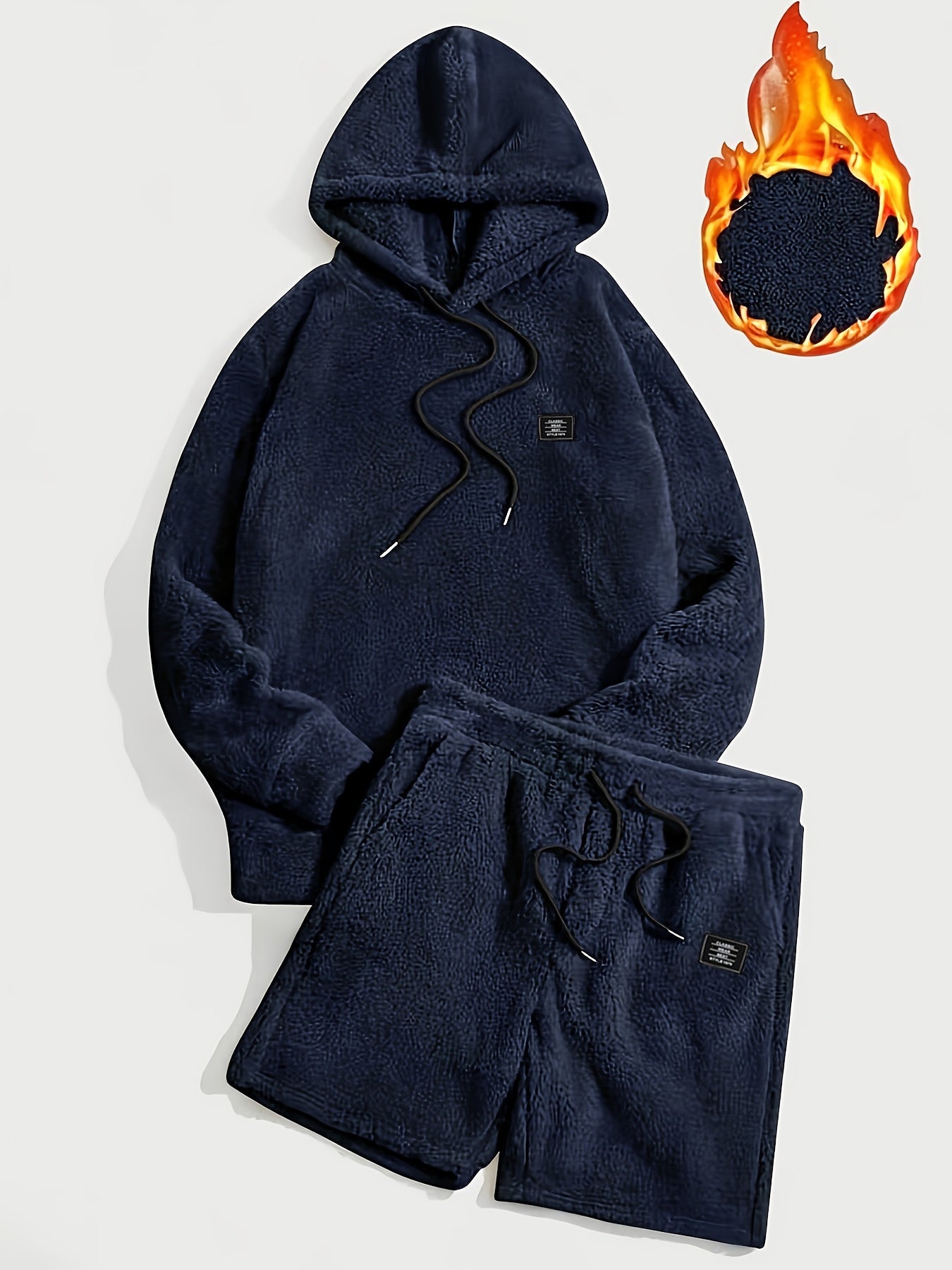 Unisex teddyfleece hoodie- en shortset met capuchon en trekkoord