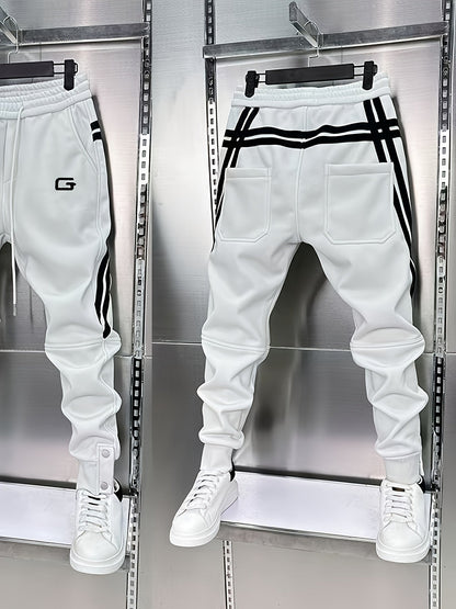 Pantaloni da jogging da uomo sportivi con bande laterali, coulisse e bottoni in vita