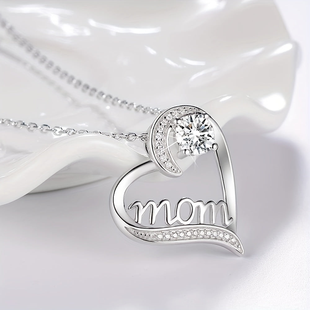 Dames harthanger ketting met "Mom" gravure en eeuwige roos – elegant geschenkset voor Moederdag & bijzondere gelegenheden