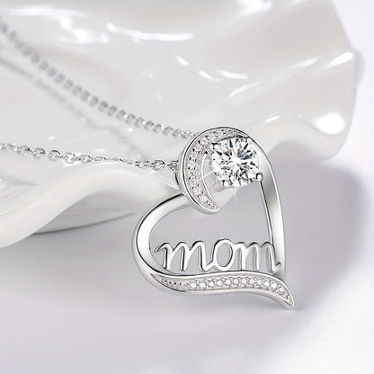 Dames harthanger ketting met "Mom" gravure en eeuwige roos – elegant geschenkset voor Moederdag & bijzondere gelegenheden