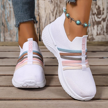 Sneaker Slip-On da donna con motivo a righe – Scarpe casual comode per tutti i giorni e viaggi