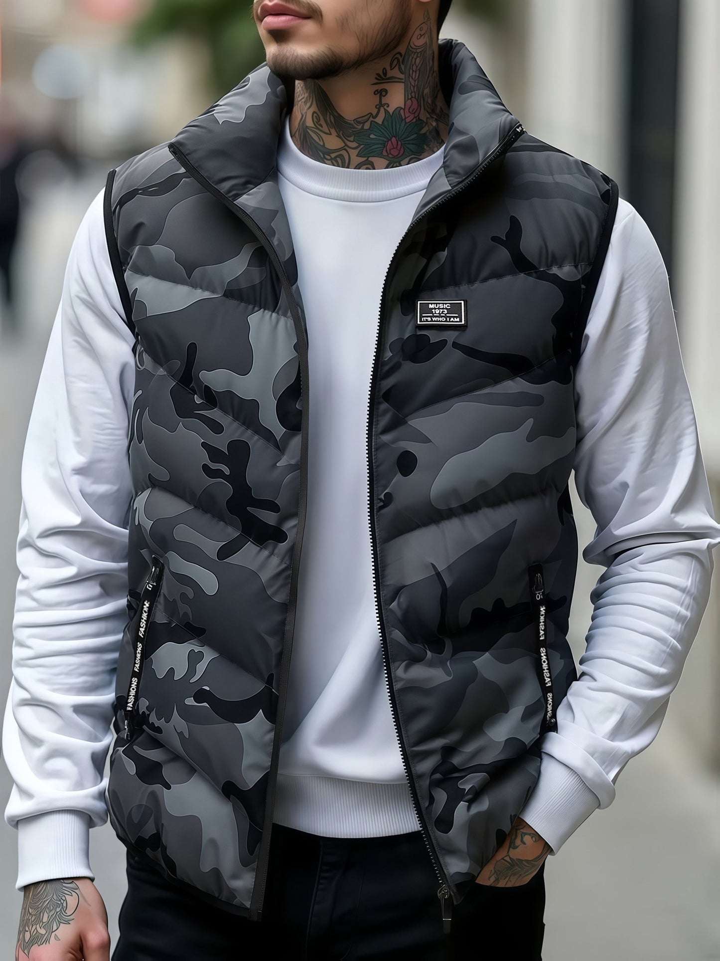 Gilet trapuntato mimetico da uomo con collo alto – gilet imbottito da outdoor