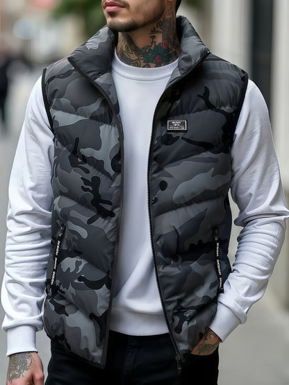 Gilet trapuntato mimetico da uomo con collo alto – gilet imbottito da outdoor