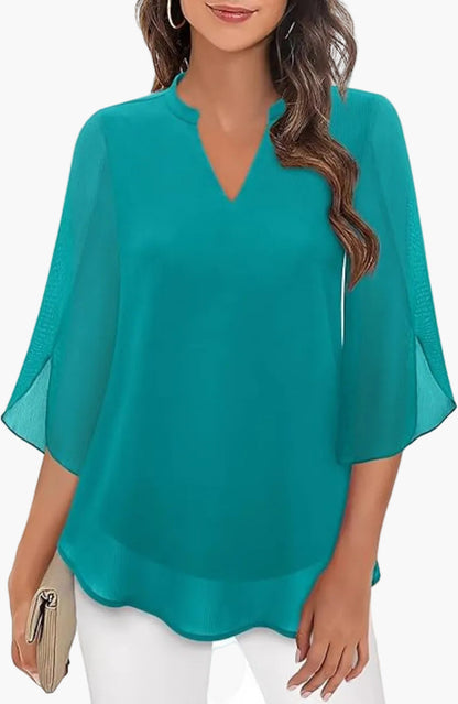 Blusa túnica elegante y suelta para mujer con manga 3/4 para oficina y diario