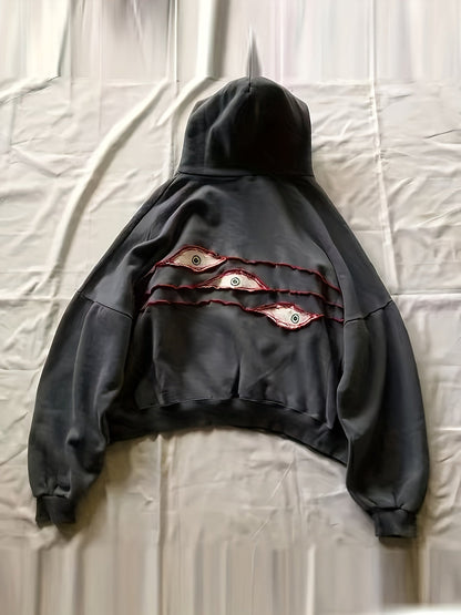 Felpa con cappuccio, taglio oversize e motivo occhi, grigio scuro