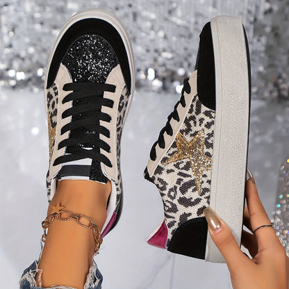 Sneaker da donna in stile street con stella glitterata e plateau – Scarpe casual alla moda