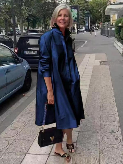 Abito camicia a linea A da donna con colletto polo – Abito midi casual per tutti i giorni e il tempo libero
