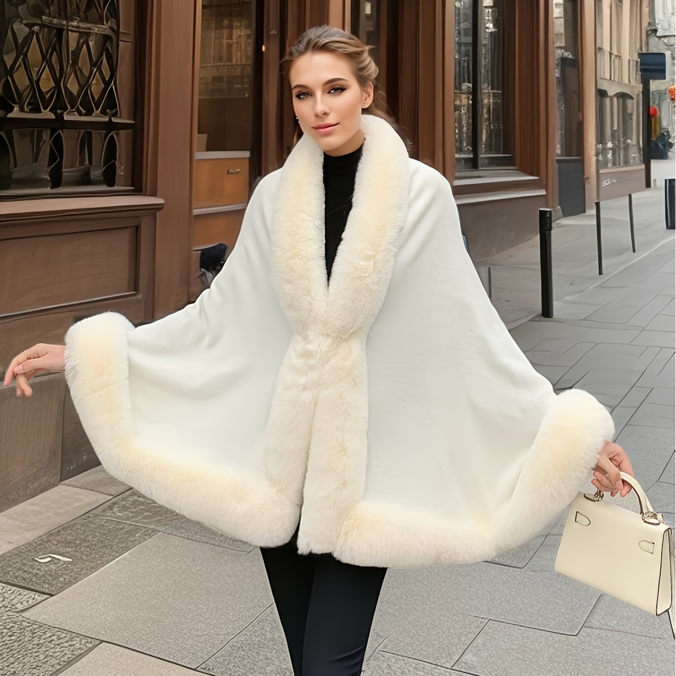 Mantella da donna con bordo in ecopelliccia: elegante poncho-stola in vari colori