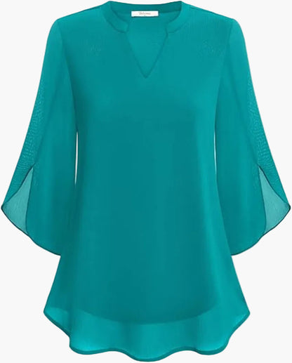 Blusa túnica elegante y suelta para mujer con manga 3/4 para oficina y diario