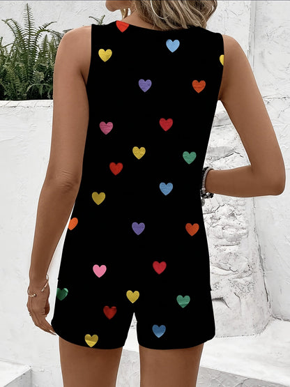 Damen Sommer Pyjama-Set Elegant mit Blumenmuster, Ärmellos, Ideal für Freizeit & Zuhause