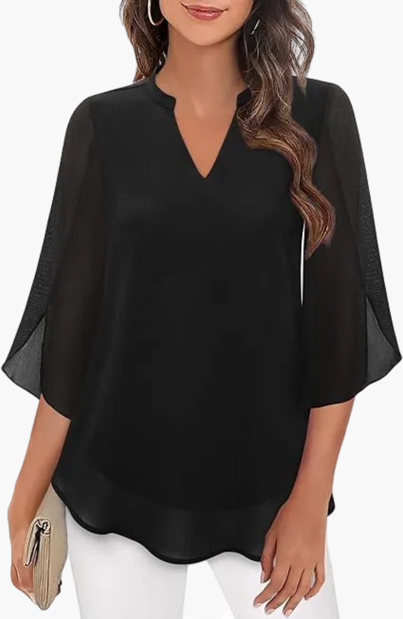Blusa túnica elegante y suelta para mujer con manga 3/4 para oficina y diario