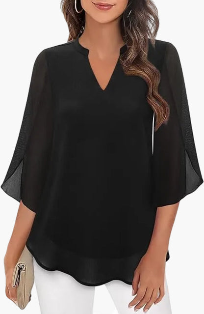 Blusa túnica elegante y suelta para mujer con manga 3/4 para oficina y diario