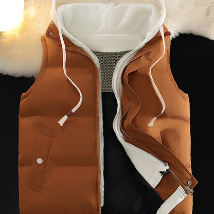 Unisex Steppweste mit Kapuze Doppel-Reißverschluss Winter Freizeit