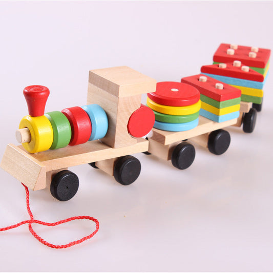 Giocattolo educativo in legno a forma di treno per bambini – Gioco di impilamento e ordinamento da 1 anno