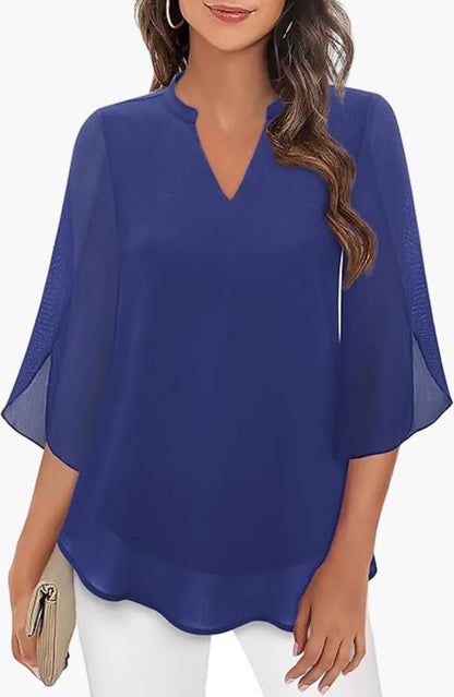 Blusa túnica elegante y suelta para mujer con manga 3/4 para oficina y diario