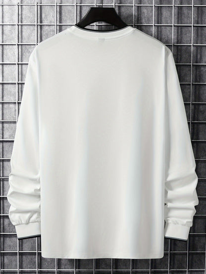 Herren Langarmshirt mit Chicago-Schriftzug und Rippbündchen, Rundhalsausschnitt