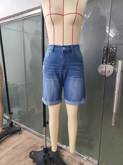 Damen Jeans Bermuda Shorts im Casual Style für Sommer – Bequeme Radhose mit Used-Look