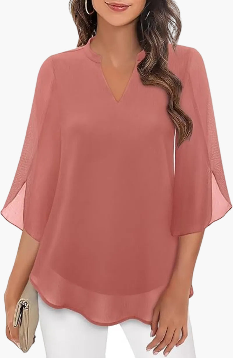 Blusa túnica elegante y suelta para mujer con manga 3/4 para oficina y diario