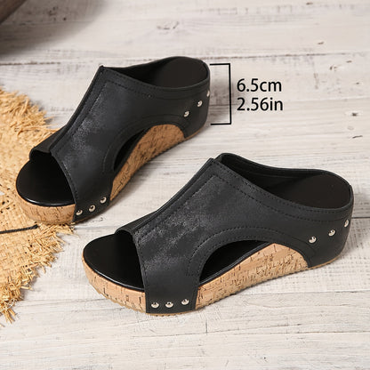 Damen Vintage Plateau-Sandalen mit Keilabsatz und offenem Zehenbereich – Sommer Slip-On Schuhe