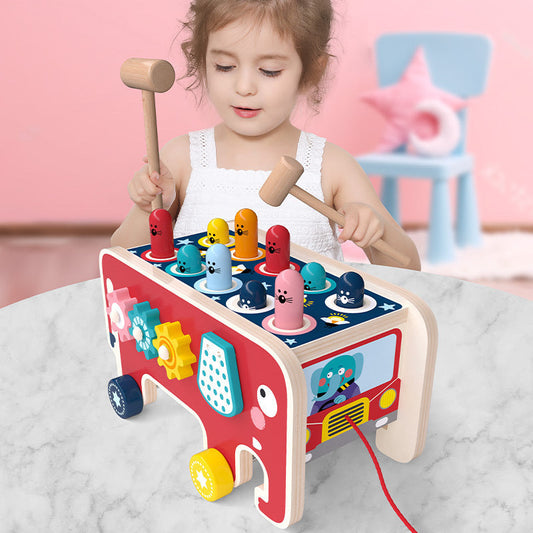 Kinder Holz-Hammerbank Spielzeug – Motoriktrainingsspiel für Jungen und Mädchen, Lernspielzeug im niedlichen Cartoon-Stil