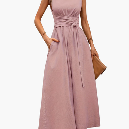 Combinaison sans manches pour femme avec ceinture à nouer et jambes larges – Style décontracté élégant pour le printemps et l'été