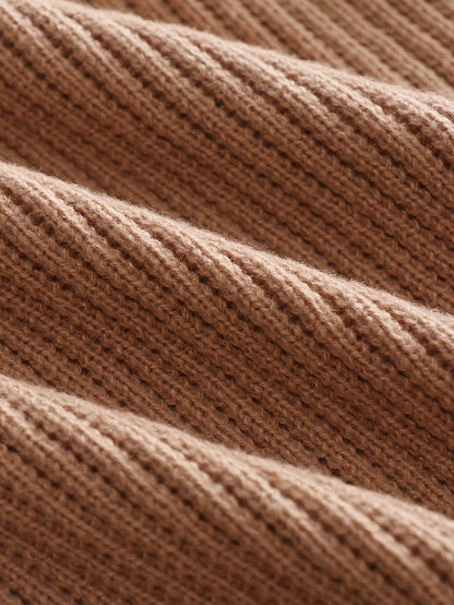 Strikpullover med hætte til mænd, blokstriber, brun og beige