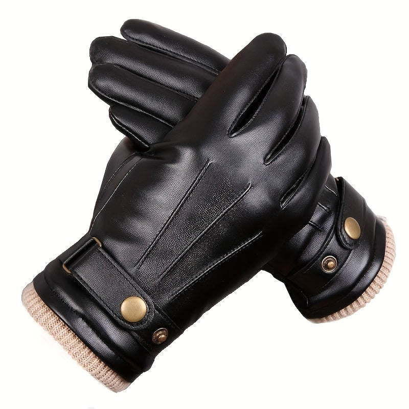 Herren Handschuhe mit Strickbündchen und Riegel Braun