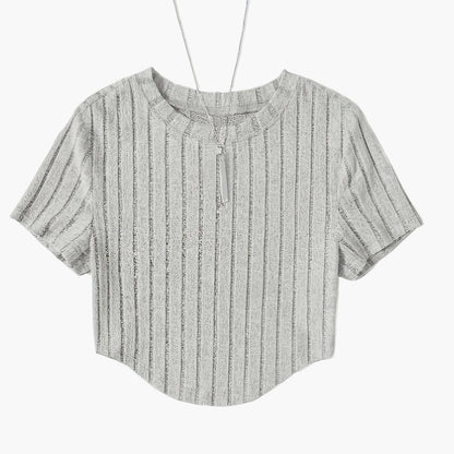 Dame kortermet ribbestrikket crop-top – avslappet sommer fritidsskjorte