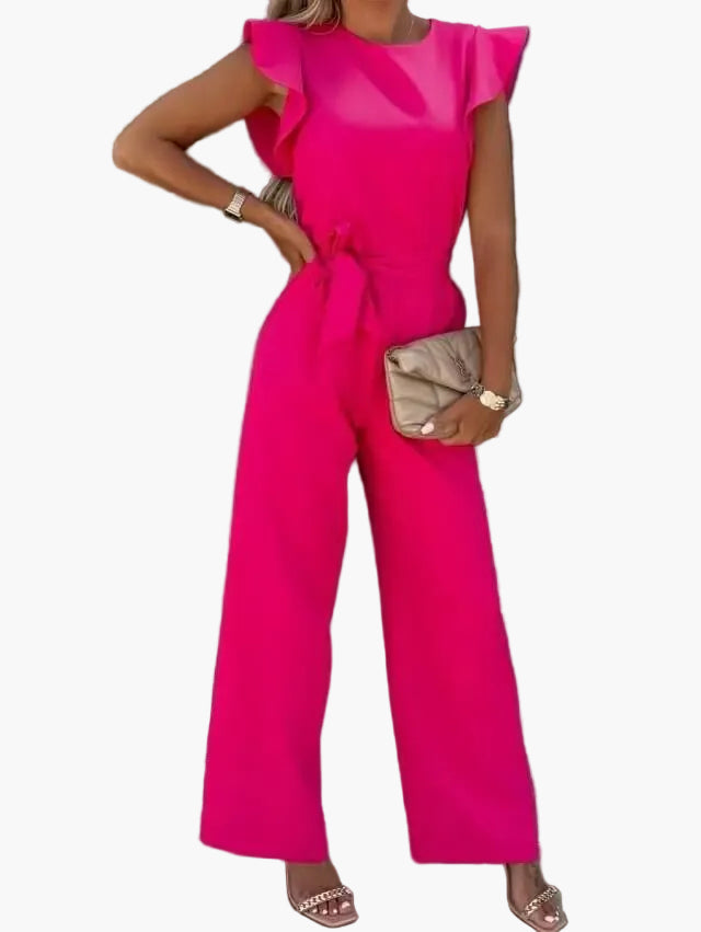 Dam jumpsuit Elegant business casual med volangärmar och knytbälte – Perfekt för kontor & speciella tillfällen