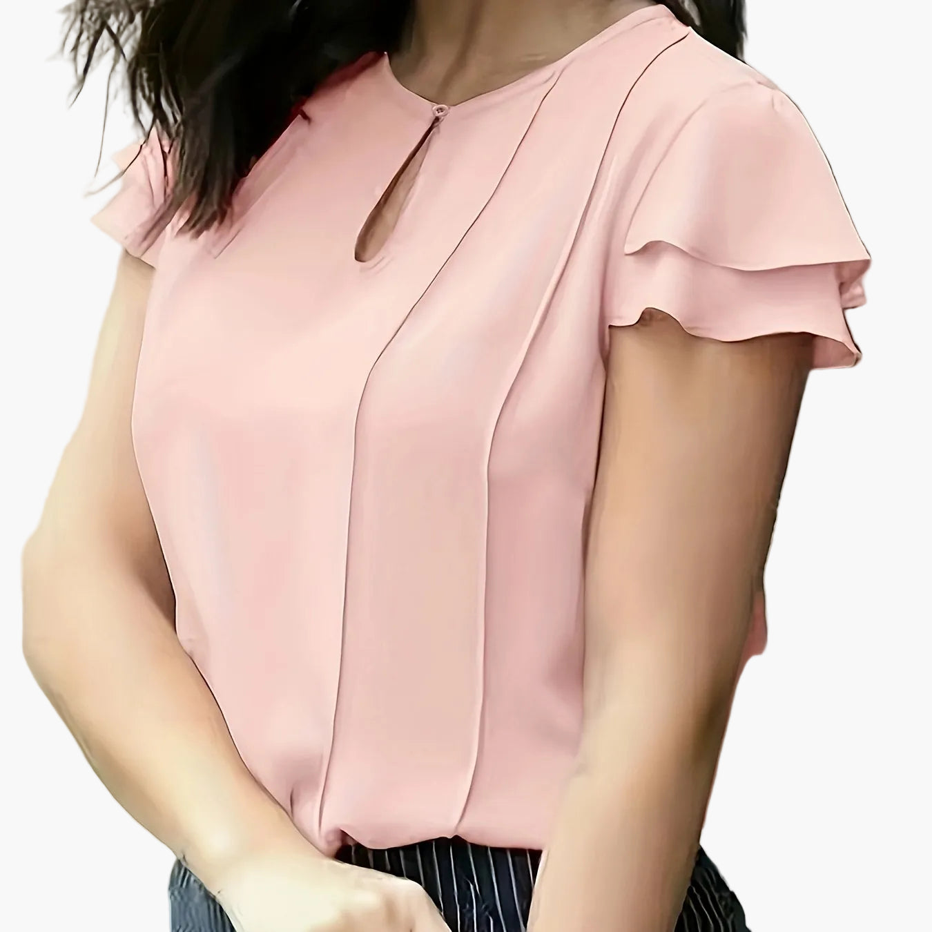 Dames elegante blouse met ruches voor kantoor en vrije tijd – korte mouwen, modern, ideaal om uit te gaan